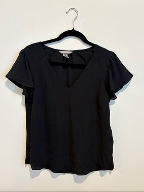 H&M Black V-Neck Flutter Sleeve Blouse